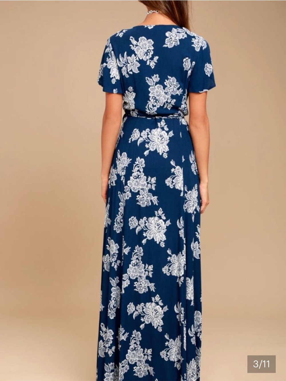 Lulu's Navy Blue Floral Maxi Dress with White Lace Print - Picture 5 of 9